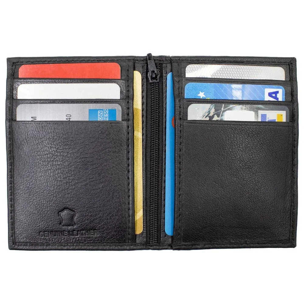 Black Genuine Leather Men's Bifold Credit Card Case Mini Card Wallet